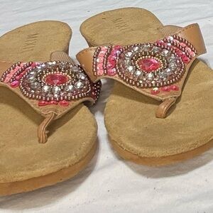 Women's Beaded Sandals in Pink and Tan